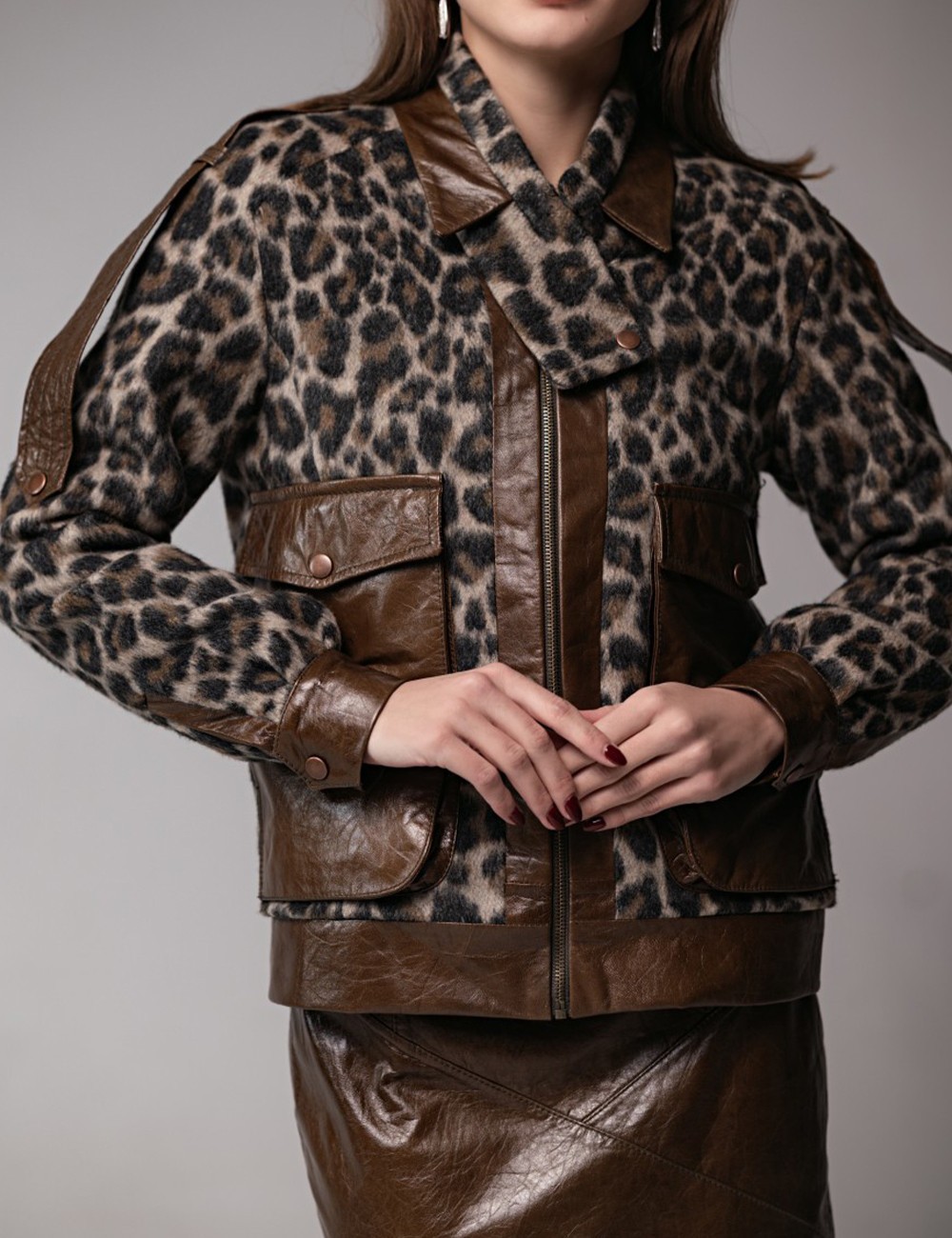 Куртка кожа с шерстью леопард